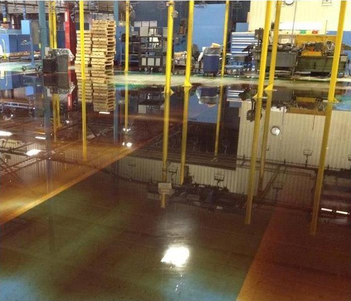 warehouse with water covering the floor