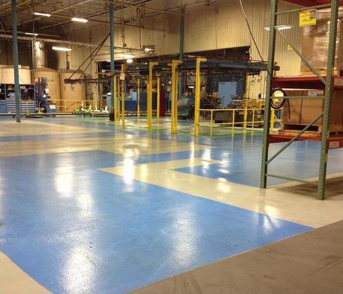 warehouse with blue and cream flooring