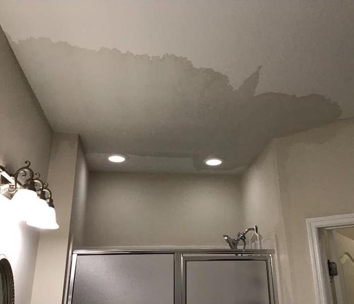 Bathroom with water damage in ceiling 